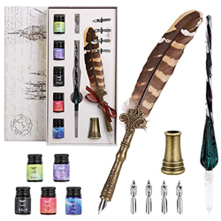 Olasfa Pluma Caligrafia Vintage Pluma de Escritura Antigua Pluma de Cristal con Tinta 4 Puntas Reemplazables Titular de la Pluma para Arte Escritura F precio