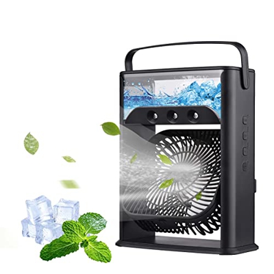 Irishom Ventilador De Aire Acondicionado Portátil 3 En 1 Multifuncional Ventilador Enfriador De Agua Humidificador De Aire 7 Colores Luz Nocturna Vent