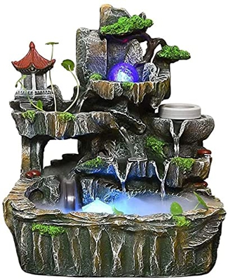 Tabletop Fountains Rockery Desktop Fountain Led Water Fountain Fish Pond Portable Waterfall Tabletop Fountain for Office Home Decoration Desktop Fount