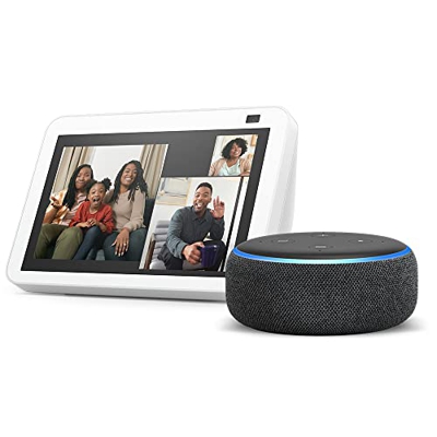 Value Pack: Echo Show 8 (2.ª generación, Blanco) + Echo Dot (3.ª generación, antracita)
