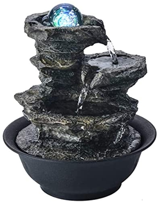 Tabletop Fountains Tabletop Water Fountains Waterfall Tiered Stone Home and Office Indoor Fountain Lucky Fengshui Fountain Tabletop Fountain Desktop F
