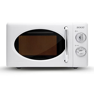 SOGO SS-890 microondas Sin Grill Estilo Retro Vintage, de instalación libre y capacidad 20 Litros. 6 Potencias, 700 Watts, color Blanco