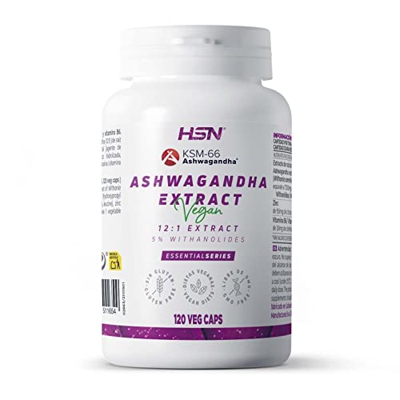 Ashwagandha KSM-66 de HSN | 120 Cápsulas | 600 mg Extracto 12:1 Raíz de Withania somnifera 30 mg Withanólidos por Dosis Diaria | Adaptógeno 100% Natur