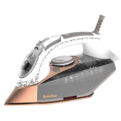 Breville plancha de vapor DiamondXpress | 2800 W | Suela de cerámica multidireccional de diamante | Depósito de agua de 400 ml | Blanco y oro rosa [VI