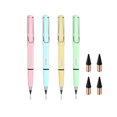 Quesuc 4 lápices sin tinta eternos,4 cabezales reemplazables,Reutilizable,Borrable,Lápiz eterno de escritura ilimitada,suministros para pintura de ofi