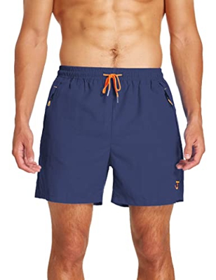 JustSun Bañador Hombre Bañadores Surferos Bañador Corto Hombre Natacion Traje de Baño Secado Rápido Impermeable con Bolsillo Cremallera Azul Oscuro XL