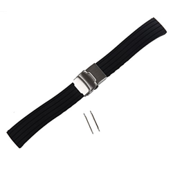 Basage - Correa de silicona para reloj de pulsera, cierre plegable, impermeable, 20 mm, color negro características