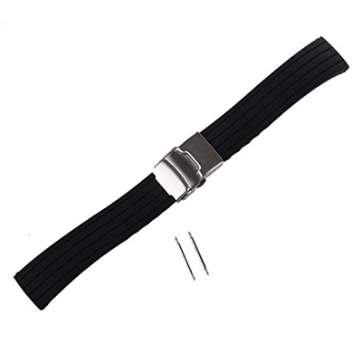 Basage - Correa de silicona para reloj de pulsera, cierre plegable, impermeable, 20 mm, color negro