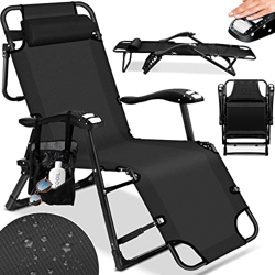 KESSER® Tumbona plegable para jardín, incluye almohada, función de masaje y bolsa, 5 posiciones con marco de acero, respaldo y reposabrazos, color ant en oferta