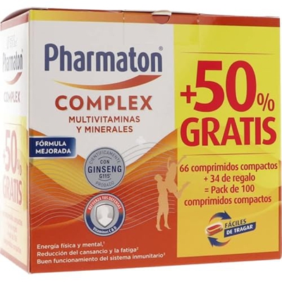 Pharmaton Complex Multivitaminas y Minerales - Contiene Vitamina C, Vitamina B12 y Vitamina E entre otras + 50% extra