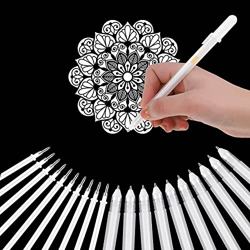 AUXSOUL 20 Piezas Bolígrafos De Gel Blanco Set, 0.8mm 10 Bolígrafos y 10 Recambios De Bolígrafo Para Papel Oscuro ​dibujo Bocetos Colorear características