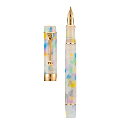 Jinhao 100 Classic Pluma estilográfica Rainbow Marble Celluloid, punta mediana con convertidor y estuche para bolígrafo