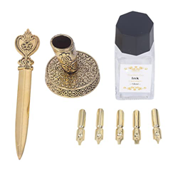 Mothinessto Juego de Bolígrafos de Tinta de Pluma, Plumín Grabado Patrón Exquisito Juego de Bolígrafos Escritura Brillante Estilo Europeo Elegancia Re precio