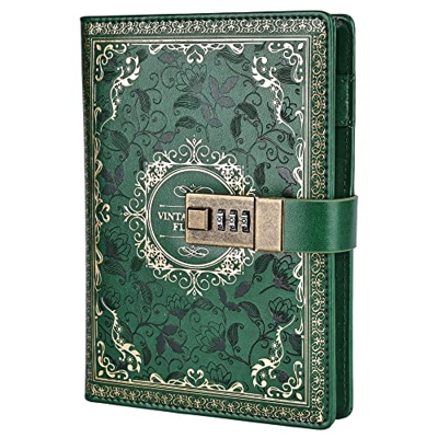 Cuaderno de diario de cuero vintage con cerradura de combinación, diario secreto de flores en relieve B6, papel rayado rayado para escribir, regalo pa