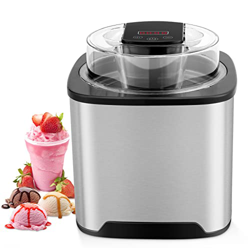 Heladera 2L, Máquina para Hacer Helados, Incluye Receta y Cuchara, Acero Inoxidable, con Temporizador(5- 45 Minutos), Pantalla LCD, Hacer Helado/Yogur en oferta