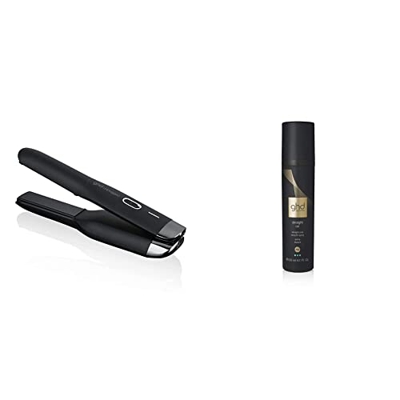 ghd Unplugged + Straight On - Plancha de pelo profesional inalámbrica con tecnología dual - zone, Negra y spray de alisado