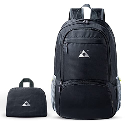 Abcsea 1 Pieza Mochila Plegable Ligera 26L, Mochila de Viaje Plegable Impermeable, Mochila de Senderismo, Negro