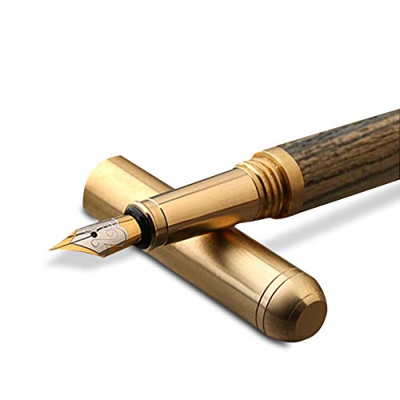 PORRASSO Pluma Estilográfica Pluma Fuente de Madera Hecho a Mano Fountain Pen Escribiendo Cómodo Regalo para Hombres Mujeres Madera de Tigre A