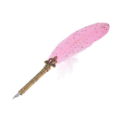 Gaeirt Pluma de Ave, Estilo Retro, Elegante, Vintage, Resistente Al Desgaste, Pluma de Escritura Suavizante para Oficina, Escuela, Hogar(Rosado)