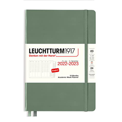 LEUCHTTURM1917 366029 Planificador de semana académica mediano (A5) 2023, 18 meses, oliva, inglés precio