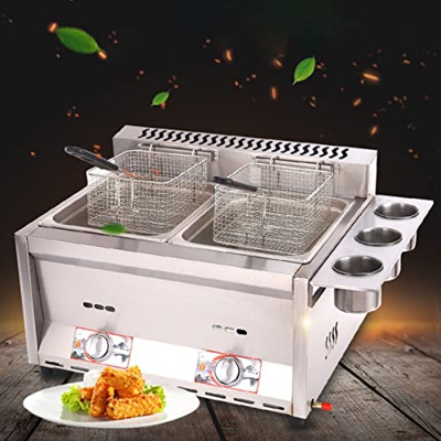 Tightstore Freidora a Gas, Sartén Profunda con Cesta, Máquina Freidora de Papas Fritas, Freidoras Profundas para Uso Doméstico, Freidora de Acero Inox