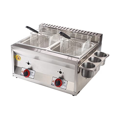 Tightstore Freidora de Aceite para 2 Personas, Freidora de Gas Comercial, Freidora Grande con Cesta, Freidora de Gran Capacidad, Freidora de Acero Ino
