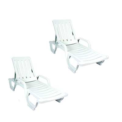Lote de 2 Tumbonas Malibú. Tumbona reclinable, jardín, terraza, Playa, Exterior, Interior, (White)