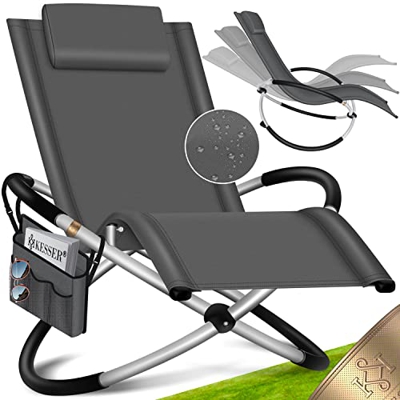 KESSER® Tumbona de relax con funda + cubierta, tumbona de jardín, plegable, balancín, sillón de relax ergonómico, carga de 180 kg, color antracita
