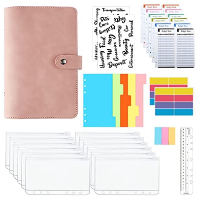 YXHZVON Carpeta de Anillas A6, Planificador de Presupuesto 35 Piezas Carpeta de Cuero de PU Cuaderno de Presupuesto con Bolsillo de Carpeta Transparen