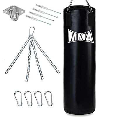 Saco de Boxeo MMA 120x30 CM con Soporte Pared Cadena Equipo de Entrenamiento de Gancho para Saco de Boxeo Ecológico [137]