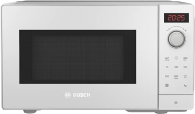 Bosch FFL023MW0 Serie 2 - Microondas (26 x 44 cm, 800 W, plato giratorio de 27 cm, bisagra de puerta izquierda, 7 programas automáticos, asistencia de