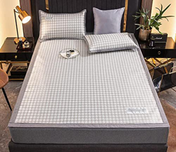 GHKWXUE Colchón Fresco de Verano, Estera de Seda de Hielo de 3 Piezas Juego de Ropa de Cama de cheques - Finamiento de la Cama de Almohada de alumno T características