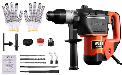 Honganrunli Martillo perforador profesional SDS-Plus, 1500 W, 7 julios, 6 velocidades variables, 0-1000 rpm con 4 funciones, mango antivibración y aco