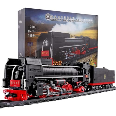 Mould King 12003 - Locomotora de vapor QJ Steam, incluye rieles y mando a distancia y bloques de construcción de ladrillos