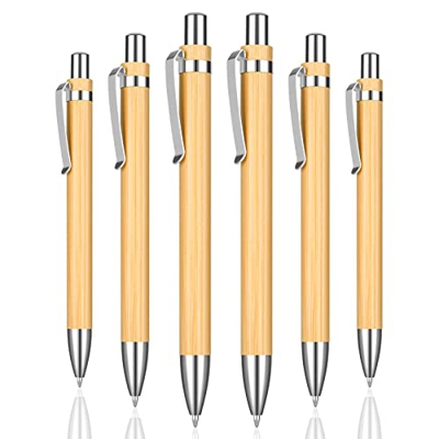 OSDUE 6 Bolígrafos, Bolígrafo Retráctil de Bambú, Tinta Negra, Punta Media, 0.039 in, Bolígrafos de Regalo para Escribir, Diario, Escuela, Suministros