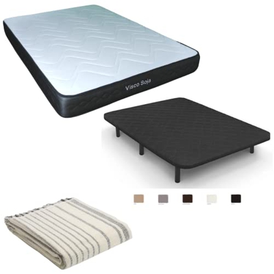 SoloDuerme - Pack colchón viscoelástico Viscosoja + Base Tapizada con Patas + Toalla de Playa (Blanco, 90x190)