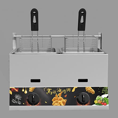 Tightstore Freidora de grasa profunda, freidora de acero inoxidable, freidora con cesta, freidora de gas comercial, potencia de fuego ajustable, para 