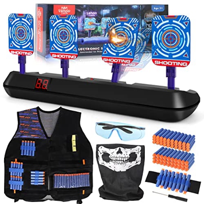 Lehoo Castle Diana Nerf, Objetivo Digital Electrónico para Nerf con Restablecimiento Automático, Incluye 60 Balas, Chaleco Táctico, Juguetes Niños 6+ 