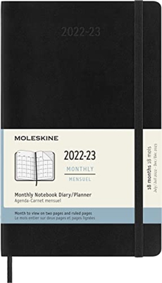 Moleskine - Agenda Mensual de 18 Meses para 2023, Agenda Mensual con Tapa Blanda, Tamaño L 13 x 21 cm, Color Negro