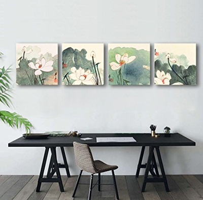 FMOPQ Pintura de Tinta Pintura Decorativa Tinta Loto 4 Piezas Restaurante Sala de Estar sofá Fondo Pared sin Marco, 40x40 Cuatro