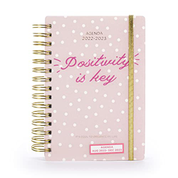 Tri-Coastal Design - Posh+Pop| Agenda 16 meses semanales | De agosto 2022 a diciembre de 2023 | Tapa plana de lunares blancos sobre fondo rosa | Conti precio