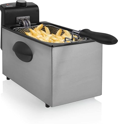 Becken Freidora Eléctrica, Capacidad de 3L, 2000W, Termostato Regulable, Acero Inoxidable y Negro