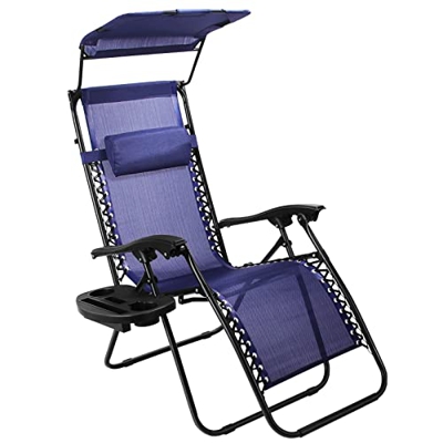 Bigzzia Tumbona Silla Plegable Acolchada de Silla Gravedad Cero, Tumbonas Jardín Exterior Plegable con Dosel Ajustable, Portavasos y Almohadas para Pa