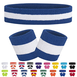 FACATH Conjunto de banda de sudor a rayas para deportes con diadema de tela de rizo, pulsera de tela de rizo, ejercicio atlético, baloncesto, muñequer en oferta