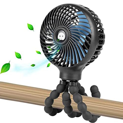 Ventilador de cochecito, ventilador portátil de 3 velocidades con trípode flexible, ventilador USB giratorio de 360 °