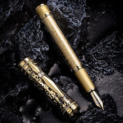 Hero H90 - Pluma estilográfica hueca de oro de 18 quilates, 35 puntas finas de 90 circonitas con caja de regalo