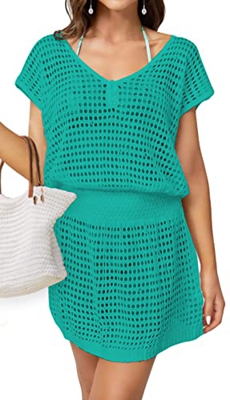 JFAN Ropa de Playa Hueca para Mujeres Bikini para Cubrir la Ropa de baño de la Playa Vestidos de Vacaciones de Verano(Verde)