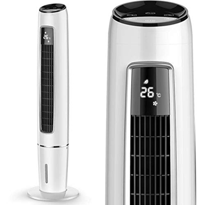 Grandeals Ventilador de Torre oscilante silencioso con Tanque de Agua de 4 L, Enfriador de Aire de Piso con configuración de 3 velocidades, Control Re