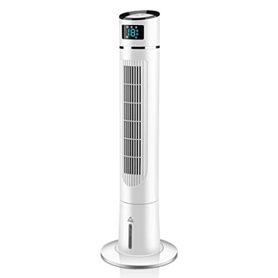 Grandeals Ventilador de torre oscilante con mando a distancia, ventilador de pie con 3 velocidades, temporizador de 8 horas con depósito de agua de 3,