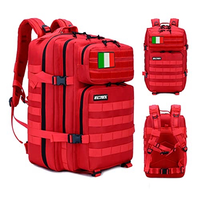 ELITEX Mochila 45L Táctica Militar Bandera Italia Impermeable Deportiva Aire Libre Bolsillos Gimnasio Portatil Oxford 900D (Rojo)